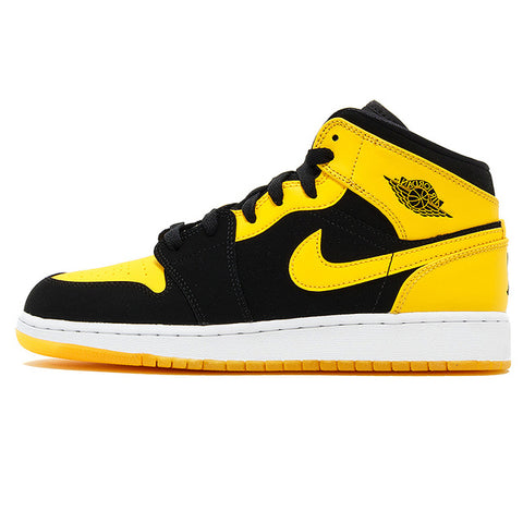Original New Arrival Authentic Nike Air Jordan 1 Mid AJ1 Black Yellow Joe Men's