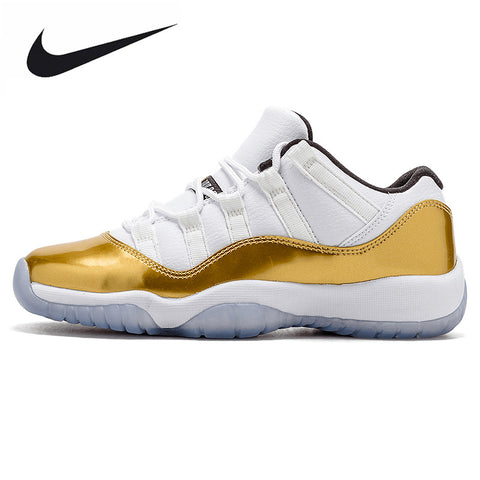 Nike Air Jordan 11 Retro Low Men Basketball Shoes, White & Gold, Shock Absorbing